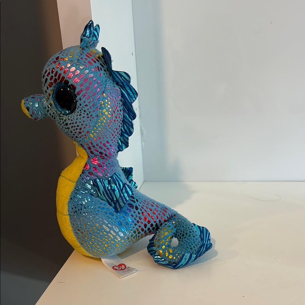 Ty Blue and Yellow Stuffed Seahorse
